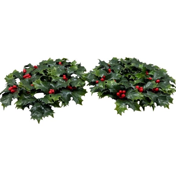 Artificial Holly Berry Candle Rings without candle green Christmas Set Of 2 READ - Picture 1 of 6